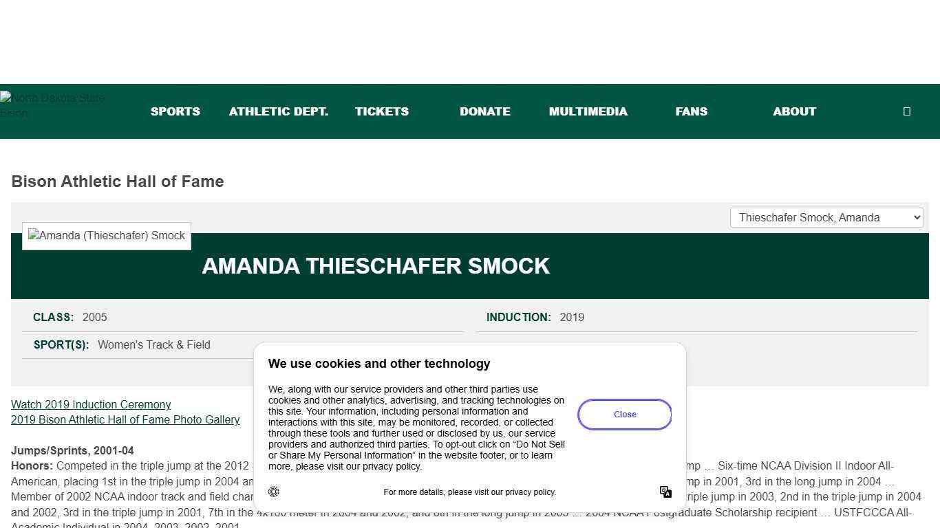 Amanda Thieschafer Smock (2019) - Bison Athletic Hall of Fame - NDSU